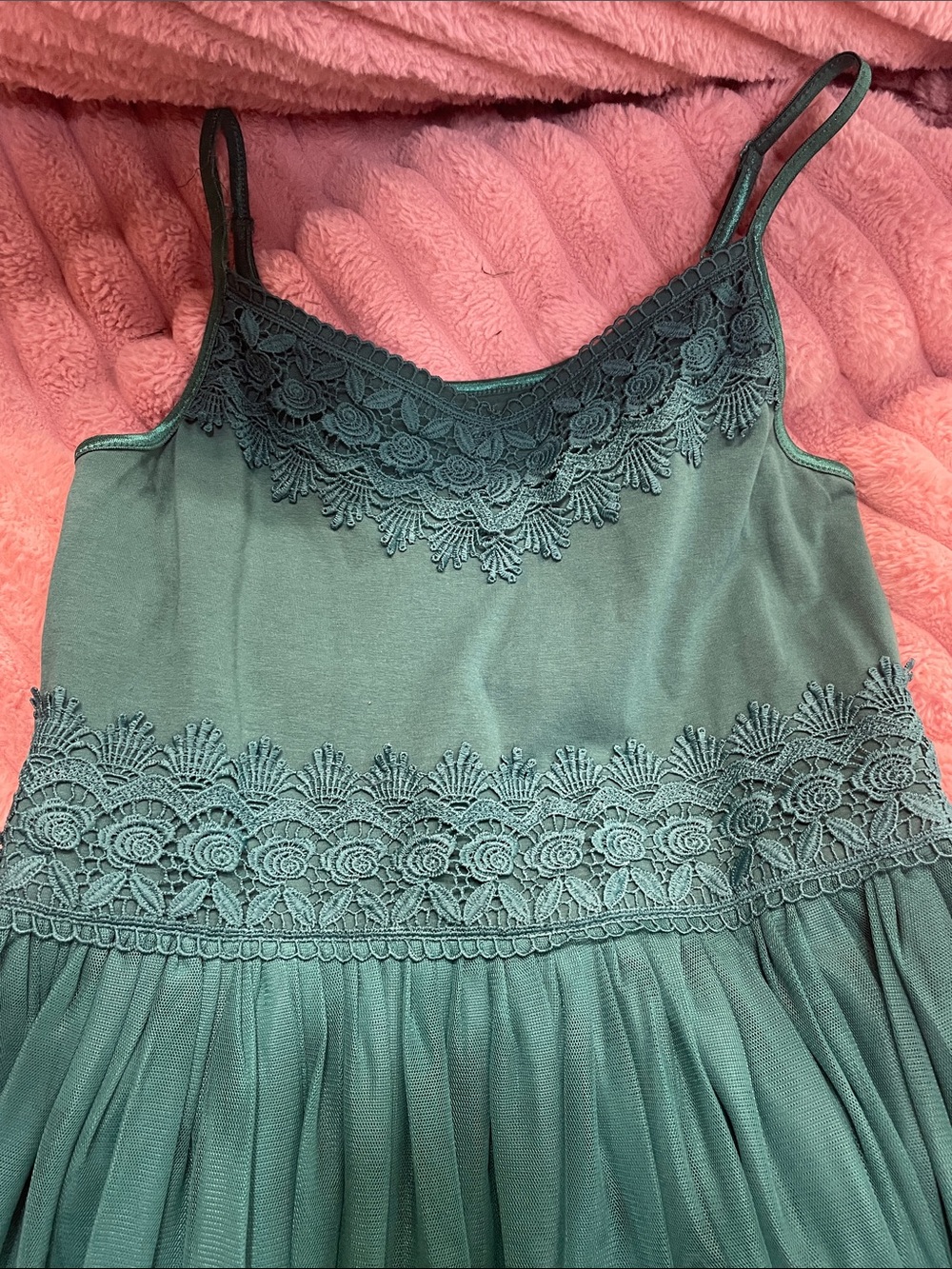 Girls' Emerald Green Lace Bodice Tulle Dress - Picture 2 of 4